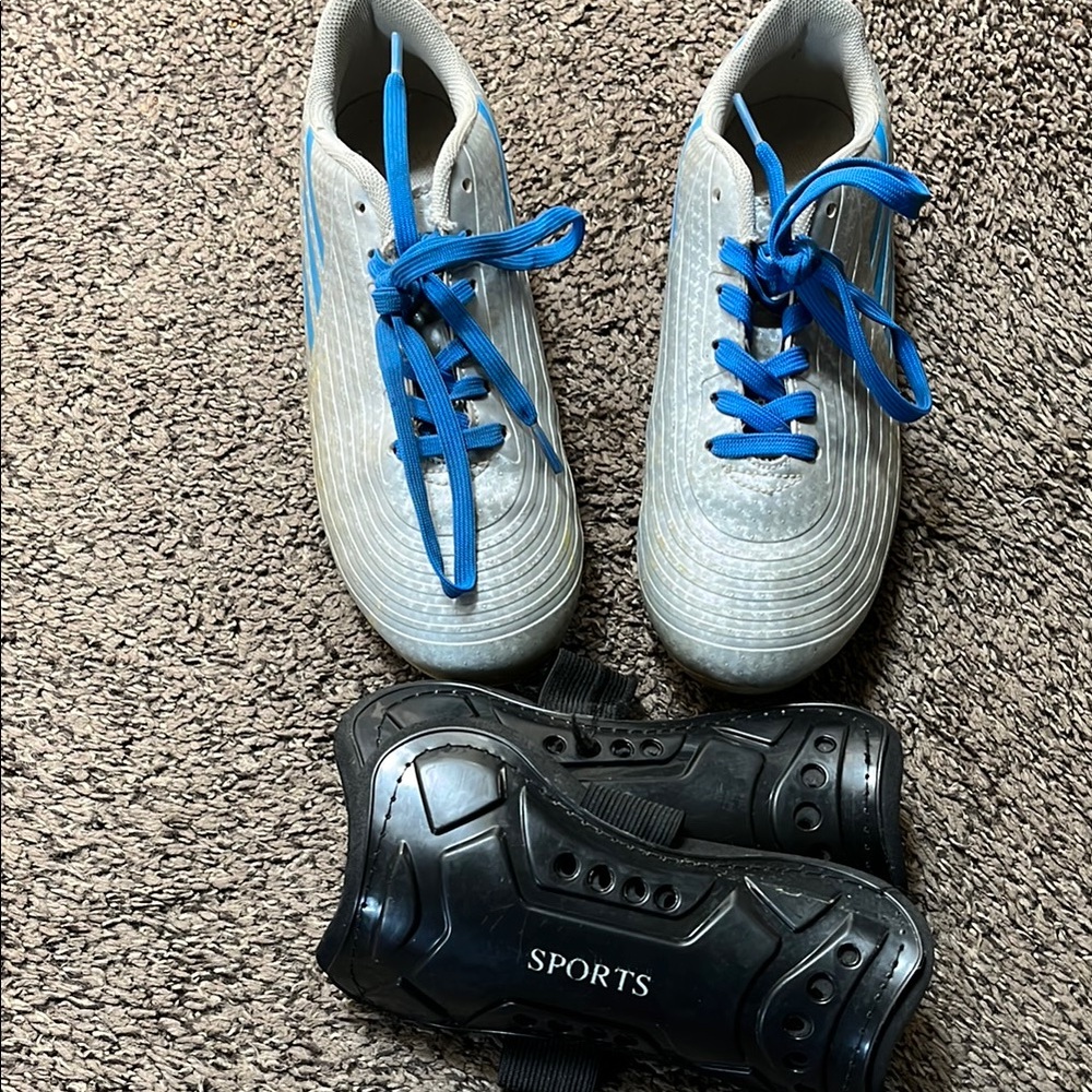 Gray and Blue Sports Shoes with Shin Guards